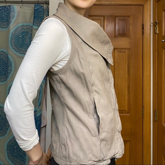 All Saints Kadian Gilet Leather Vest in Taupe - Picture 8 of 14